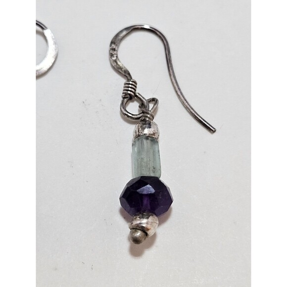 Vintage Turquoise Amethyst Style Teardrop Dangle Earrings Costume Jewelry - Picture 3 of 4